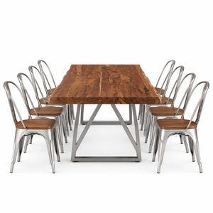 Juego de Mesa de Comedor de Madera Maciza Moderna y Duradera con Sillas de Metal, Diseño Rectangular para Uso Comercial en Cafeterías y Restaurantes - Product Image 3