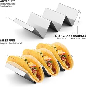Fourniture d'usine Lot de 4 supports de tacos en acier inoxydable en forme ondulée Ensemble de plats en métal résistant à la chaleur Usage domestique Fêtes Noël - Product Image 5