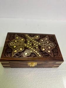 Hand-<b>carved</b> Eco-Friendly Teak <b>Boxes</b> with Brass Inlay Detailing for Elegant Home Decor and Gift Storage - Product Image 3