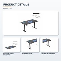 Bureau d'ordinateur de jeu électrique à hauteur réglable avec plateau en verre RGB, avec préréglages de mémoire pour le bureau à domicile