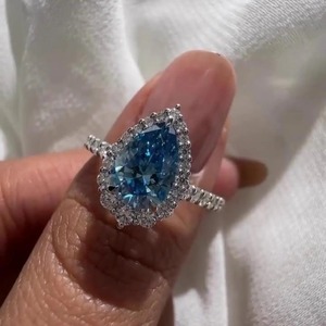 Anillo de Compromiso con Halo de Diamantes Azules de Diseño Moderno, 5.00CT, Certificado GRA, Oro Sólido de 14K, Claridad VS+, para Mujer, Estilo Indio - Product Image 1