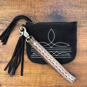 Porte-monnaie en cuir suédé noir pour femmes avec bracelet d'outillage porte-carte en cuir véritable occidental porte-clés portefeuilles - Product Image 2