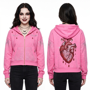 Bling Pink Zip Up Hoodie Women Full Rhinestone Body Custom Crystal Vampire Heart Graphic Hooded Sweatshirt Streetwear Apparel - Product Image 1