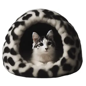 Black Dotted Spot Cat Caves Amazing Design Felted Warm Living Space For Pets Best for Cold Regions Handcrafted Caves Using Felts