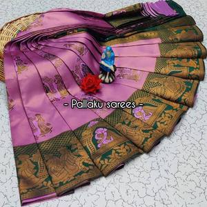 MB ETERNAL CLOTHING Sari nupcial tradicional Meena de seda ligera con motivos tejidos detallados y detalles en Zari oro rosa - Product Image 3