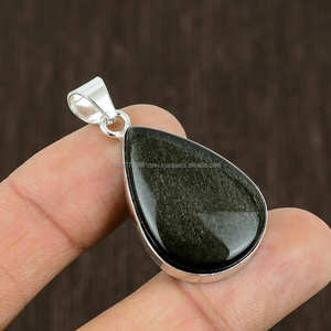 Colgante de Plata de Ley 925 de calidad caliente hecho a mano obsidiana de brillo dorado para ella para regalos de compromiso o cumpleaños - Product Image 3