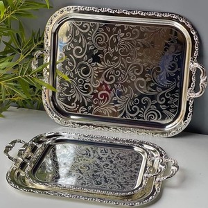 Plateau de service en métal plaqué, plat décoratif pour centre de table de mariage, vaisselle de restauration hôtelière, fournisseur en gros en Inde - Product Image 3