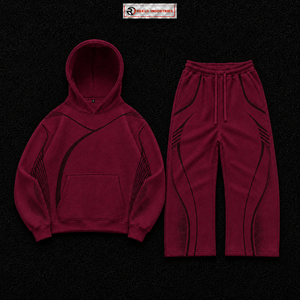 Conjunto Deportivo Color Granate para Hombre, Sudadera con Capucha Extra Grande, Pantalones Jogger, Diseño Gráfico en Tonos, Ropa Deportiva Urbana, Proveedor Mayorista OEM - Product Image 5