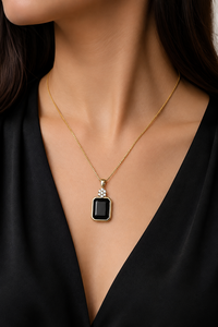 Collar con Colgante Rectangular de Espinela Negra con Detalles de Circonita Blanca, Chapado en Oro, Lujoso, para Novia, Compromiso, para Mujer - Product Image 3