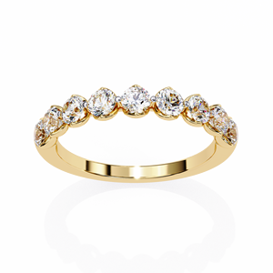 Anillo de Oro Amarillo de 10k, 14k, 18k con Nueve Piedras Redondas Brillantes de Media Eternidad y Engaste Compartido en U para Aniversario - Product Image 2