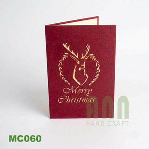 ANN HANDICRAFT MC060 Cartes d'invitation en papier découpées au laser 3D, style pop-up, motif cerf, personnalisées, Noël, finition mate, Vietnam, 4 couleurs - Product Image 1