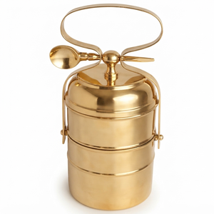 Brass <b>Tiffin</b> <b>Box</b> 2 Tier Stackable Food Carrier With Locking Handle And Spoon Luxury Metal Lunch <b>Box</b> Wholesale Manufacturer - Product Image 1