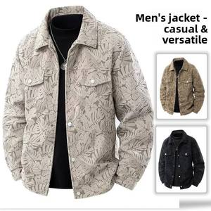Spring Autumn Long-sleeved Coat <b>Men's</b> Polyester <b>Corduroy</b> <b>Jacket</b> Patterned Workwear Turn-down Collar Mid-young Tops - Product Image 2