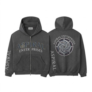 Sudadera con capucha unisex personalizada OEM de 350 GSM, con cremallera, logotipo serigrafiado, de algodón grueso, estilo urbano. - Product Image 1