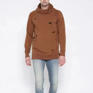 Fournisseur en gros – Sweat à capuche surdimensionné pour homme, 100 % coton, motif uni, style déchiré, collection automne, haute qualité, personnalisable - Product Image 4
