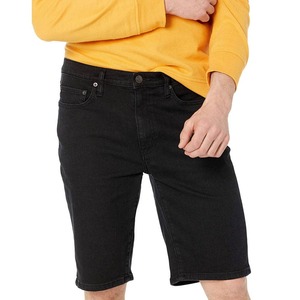 Shorts en jean noir pour homme, taille mi-haute, en coton, décontractés, avec poches, fermeture boutonnée, bonne qualité et confortables. - Product Image 4