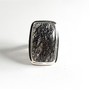 Bague Bohème en Argent Sterling 925 avec Rutile Noir Naturel pour Homme – Large et Massif, Idéale au Quotidien - Product Image 2