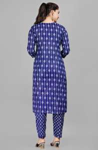 Ensemble Kurta Pantalon Long Formel en Tissu Oxford de Coton Imprimé Floral Bleu Marine Aarti Fashion, Séchage Rapide, Élégant, Vêtement Ethnique pour Femmes - Product Image 5
