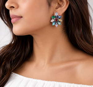 Pendientes de Plata Antigua con Múltiples Piedras y Diseño Floral, Pendientes de Botón Estilo Bohemio, Regalo para Ella - Product Image 2