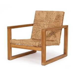 Silla de Comedor Moderna de Ratán Estilo Costero con Tapicería de Algodón, Estructura de Madera, Mueble para Exteriores o Interior, o Silla de Salón - Product Image 5