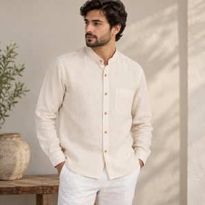 Camisa de Lino 100% Puro para Hombre, Estilo Informal, para Oficina, con Cuello Resistente a las Manchas, Venta al Por Mayor - Product Image 1