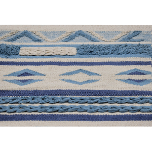Handwoven Coastal Geometric Flatweave Area <b>Rug</b>-Blue Ivory Diamond Cotton Carpet <b>Boho</b> Striped Fringe Low Pile Living Room Decor - Product Image 6