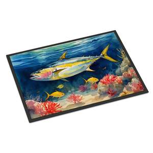 Felpudo de diseño de atún de aleta amarilla, antideslizante, lavable, de pila baja, para entrada interior y exterior, 24H X 36W - Product Image 1