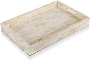 Bandeja rectangular de madera hecha a mano con incrustaciones de nácar y diseño elegante para decoración de hogar de lujo. - Product Image 4