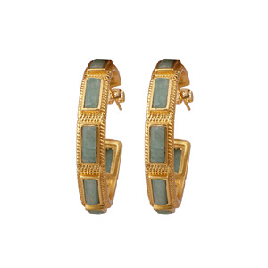 ต่างหูห่วงอัญมณี Amazonite ชุบทองห่วงสี่เหลี่ยมอัญมณีของขวัญสำหรับเธอ - Product Image 5