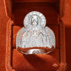 Men's Jesus Moissanite <b>Ring</b> Silver Tone <b>Iced</b> Out Hip Hop Religious Statement <b>Ring</b> Round Baguette Cut Luxury Gift - Product Image 4