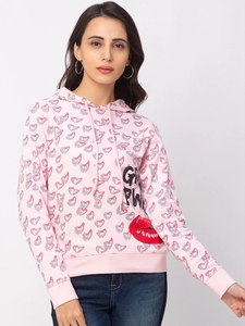 Sudadera con Capucha para Mujer, Estampado de Corazones Rosados, Corte Regular, Tejido de Algodón, Estilo Casual Otoñal - Product Image 2