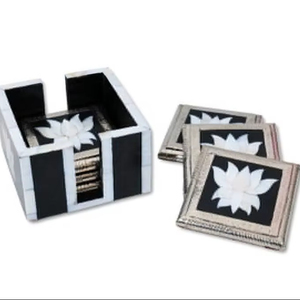 Sous-verres en pierre personnalisés avec logo, incrustation carrée en os et nacre, l'élégance sur votre table - Product Image 1
