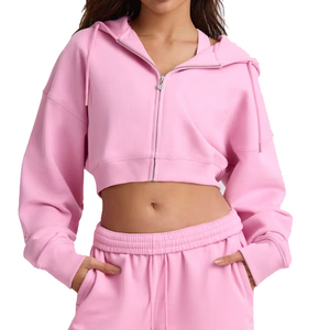 Women Pink Hooded Zipper Tracksuit Set Full Length Loose Fit Solid Color Casual <b>Sweatshirt</b> and Wide Leg Pants - Product Image 2