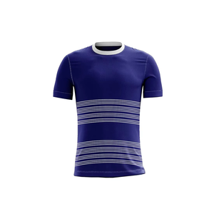 Maillot de football rayé bleu pour homme, col rond, manches courtes, impression sublimée, polyester respirant, vêtements pour adultes - Product Image 1
