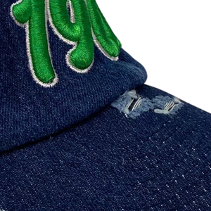 AKA 1908 Dark Denim <b>Hat</b> Green Embroidered Letter Baseball <b>Cap</b> Adjustable Washed Denim Headwear Casual Fashion Vintage Style <b>Cap</b> - Product Image 6