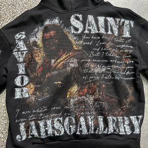 เสื้อฮู้ดดี้ทรงบ็อกซี่ แขนยาว ผ้าฝ้ายเฟรนช์เทอร์รี่ 100% หนัก 500gsm พิมพ์ลายกราฟิก สไตล์ดิสเทรส แบบครอป ยูนิเซ็กซ์ - Product Image 6