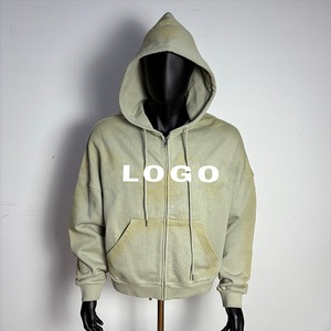 Sweat-shirt à capuche épais en molleton 100% coton, style vintage délavé, avec logo personnalisé, streetwear, coupe oversize pour homme - Product Image 5