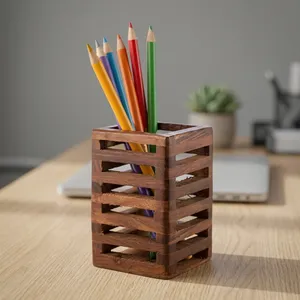 Handmade Wooden Pen Stand Pen Holder Brown <b>Desk</b> <b>Organizer</b> for Office Home Study Table Stationery Storage - Product Image 4