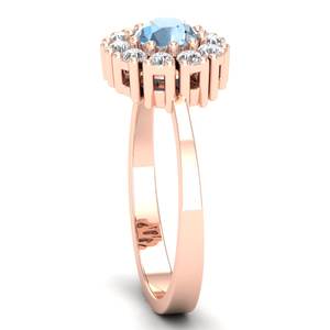 Anillos de compromiso REYES de oro rosa de 14 quilates macizo con gema de aguamarina de corte redondo de 0.5 quilates de alta calidad para mujer - Product Image 3