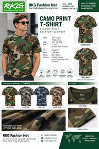 T-shirt à manches courtes, col rond, coupe classique, style décontracté, tissu tricoté imprimé avec motif camouflage - Product Image 3