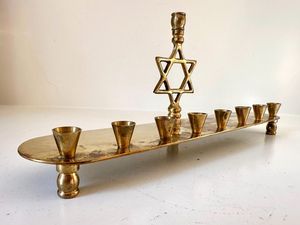 Sleek <b>Silver</b> Modern Metal Menorah Candle Holder Hanukkah Decorative Tabletop Elegant Minimal Home Display Stand - Product Image 3