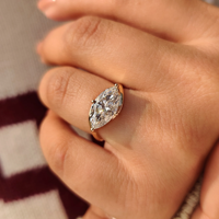 Bague Solitaire de Luxe en Or 10k/14k/18k avec Diamant Marquise et Moissanite de Laboratoire Certifiée IGI, Sertissage Bypass, Bijoux de Mariée Tendance