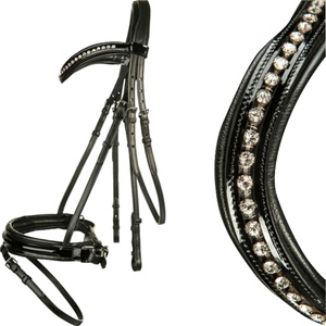 Cómoda Brida de Cuero Negra y Marrón para Caballo con Diadema de Cristal, Arnés de Cuero Ajustable de Alta Calidad - Product Image 2