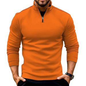 Men's <b>POLO</b> Long-sleeved Zipper Collar Fashion <b>Top</b> Solid Color <b>Black</b> Pullover Hoodies Men Clothing - Product Image 5