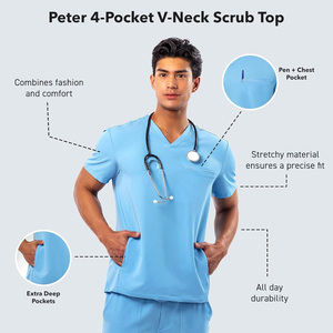 Unisex <b>Scrub</b> <b>Top</b> Custom Logo LUXURY ENTERPRISES Needle Detection Seamless Fusing Comfortable Lightweight Medical Hospital - Product Image 3