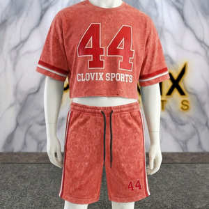 Conjunto de Dos Piezas Premium con Lavado Ácido para Hombre, Camiseta y Pantalones Cortos de Algodón, Atuendo de Verano, Proveedor OEM ODM CLOVIX SPORTS Cl-90, Logotipo Personalizado - Product Image 1