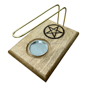 Portavelas de Madera de Palo Santo Hecho a Mano, Ecológico, Duradero y Multiusos, con Marco Elevado de Metal Dorado - Product Image 1
