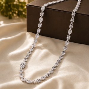 Unisex 18K White Gold Plated Hip Hop Necklace <b>Iced</b> <b>Outed</b> Moissanite Link <b>Chain</b> Round Shape Diamond Engagement Necklace - Product Image 4