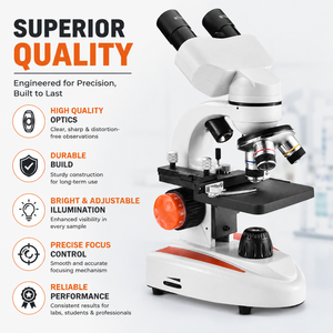 Microscopio Biológico Compuesto | Microscopio Binocular Estéreo de Laboratorio para Estudiantes, Enfoque Manual, 1280x720, IP66, Alta Precisión Óptica - Product Image 3