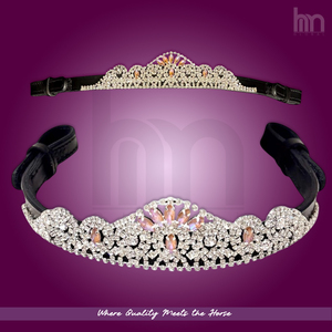Diadema de cuero personalizada para caballo con ópalo rosa, corona de tiara, cristales a presión, diademas con diamantes de imitación, accesorios ecuestres brillantes para caballo - Product Image 3